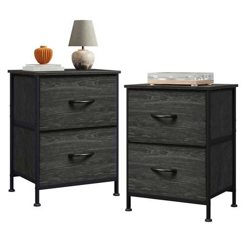 WLIVE Night Stand Set 2, Nightstand with 2 Fabric Drawers, Small Dresser for Bedroom, Bedside Table for Small Spaces, Dorm, Charcoal Black Wood Grain Print - color: Charcoal Black (Set of 2), size: 11.8"D x 15.7"W x 20.9"H
