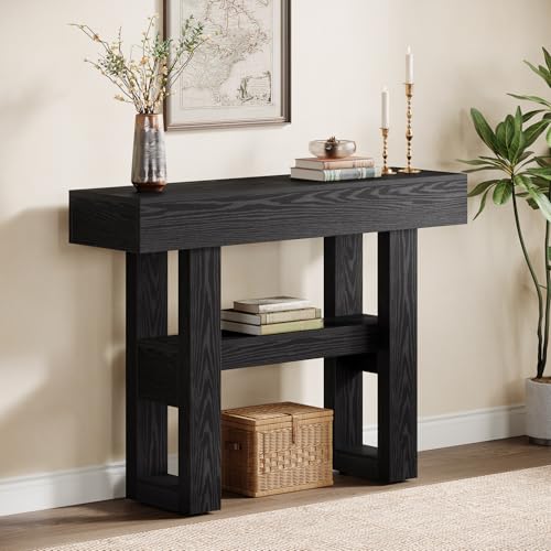 Tribesigns 41.34-Inch Farmhouse Console Table, 2-Tier Narrow Sofa Table Behind The Couch, Entryway Furniture with Storage Shelves for Hallway Foyer Living Room, Black - color: Black