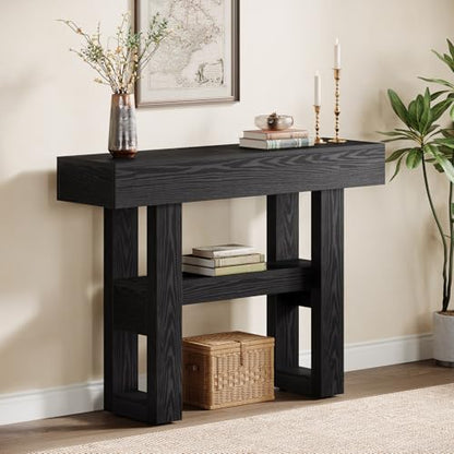 Tribesigns 41.34-Inch Farmhouse Console Table, 2-Tier Narrow Sofa Table Behind The Couch, Entryway Furniture with Storage Shelves for Hallway Foyer Living Room, Black - color: Black