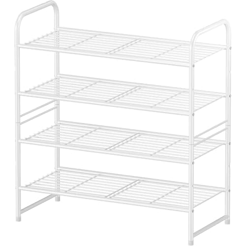 Simple Shoe Rack, 4 Tier Heavy Duty Metal Shoe Shelf 27 Inch Wide, White - color: White, size: 4 Tier