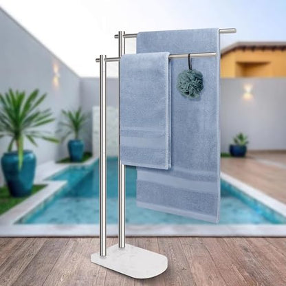 Livabber Standing Towel Rack, 304 Stainless Steel 2-Tier Towel Holder Stand with Marble Base, Modern Stylish Tall Shower Towel Bar for Bathroom Accessories, Pool（Brushed Nickel） - color: Brushed Nickel