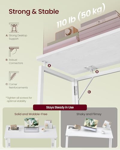 VASAGLE Folding Desk, Foldable Computer Desk, One-Piece Desktop, Rounded Edges, Small Folding Craft Table for Bedroom, Balcony, Camping, Easy Assembly, 31.5 x 15.7 Inches, Matte White ULWD151WF01 - color: Matte White, size: 31.5"