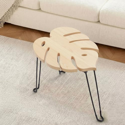 Gerrii Monstera Leaf Side Tables 15.8" h Wood & Metal Patio Table for Indoor Outdoor Use Plant Stand Small End Table Folding Stool for Living Room Bedroom Apartment Balcony Yard Picnic, Camping