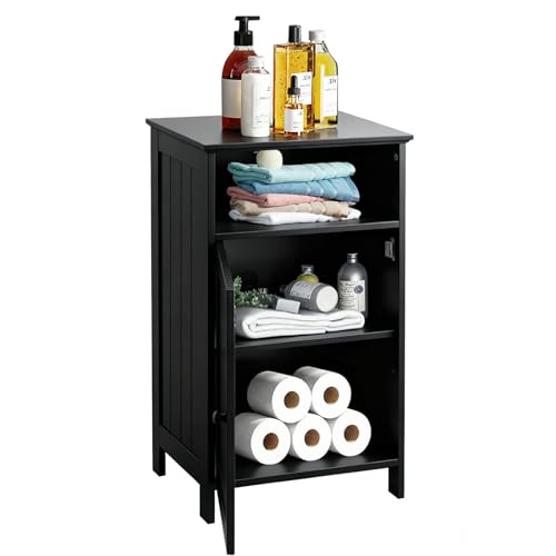 Small Bathroom Storage Cabinet, Freestanding Toilet Paper Cabinet with Door and Adjustable Shelf, Floor Bathroom Organizers and Storage for Small Spaces, Black - color: Black