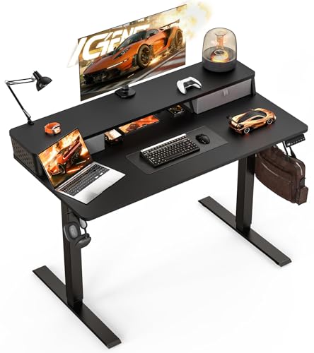Electric Standing Desk with Two Drawers,48 x 24 Inch Sit Stand Desk Adjustable Height, Stand Up Desk with Storage Shelf, Computer Workstation for Home Office, Black - color: Black, size: 48" x 24"