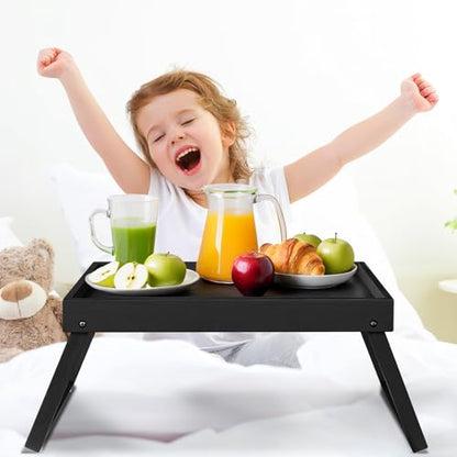 RRX Bed Tray Table with Folding Legs, Breakfast in Bed Tray (1, Black) | Bed Trays for Folding Table Eating, Kitchen Serving, Food, Sofa, Snacking or Working, Laptop Desk Dinner, Snack Tray - color: Black