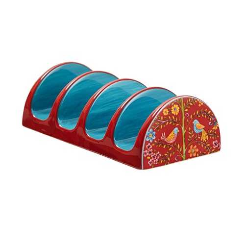 Bico Red Spring Bird Ceramic Taco Holder, Taco Stand Rack Tray, Microwave and Dishwasher Safe - color: Red Spring Bird