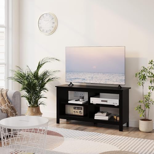 Gyger 43 Inches TV Stand,Mid Century Modern Entertainment Center with 4 Open Shelves Farmhouse TV Media Console Table for Living Room,Bedroom,Television Stand up to 50 Inches(Black) - color: Black