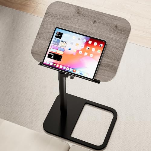 Height Adjustable Tv Trays Table for Sofa, Modern Angle Adjustable 360° Swivel and 180° Tilt Flip-Over Panel C Shaped Side Tables with Tablet Slots for Phone Computer (Grey) - color: Grey, style: Tilt C Table