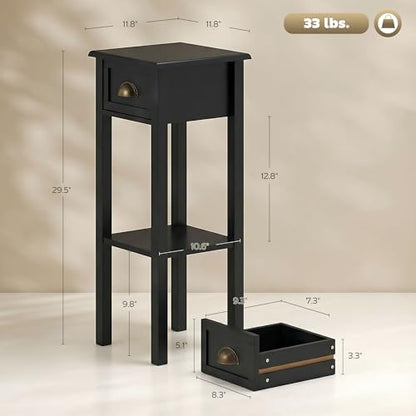 HOMCOM Narrow End Table with Drawer Slim Side Table for Small Spaces Black | Tall Telephone Table, Skinny Modern Design, for Small Spaces, Living Room - color: Black