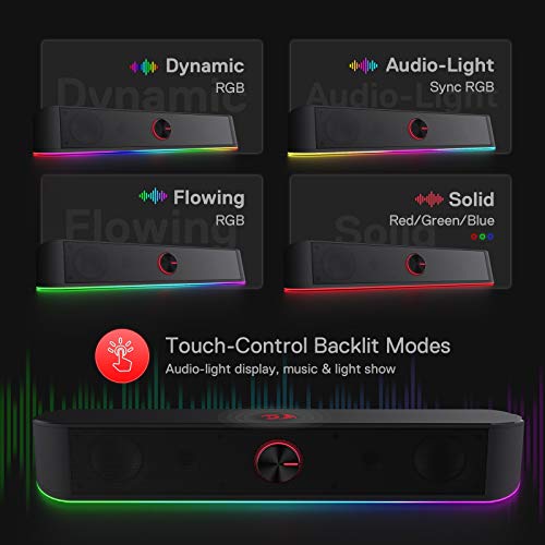 Redragon GS560 RGB Desktop Soundbar, 2.0 Channel Computer Speaker with Dynamic Lighting Bar Audio-Light Sync/Display, Touch-Control Backlit with Volume Knob, USB Powered w/ 3.5mm Cable, Black - color: Black