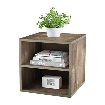 Stackable Cube End Table - Contemporary Minimalist Modular Accent Piece with 2 Shelves for Bedroom, Living Room, or Office by Lavish Home (Gray)