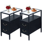 VECELO End Tables, 24" Height Narrow Nightstands, Modern Tall Night Stand with Drawers and Shelf for Living Room, Bedroom,Tempered Glass - color: Classic Black, size: Set of 2