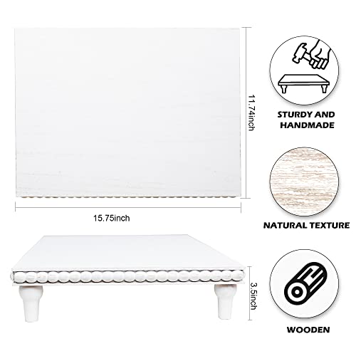 GENMOUS Farmhouse White Display Risers: Pedestal Stand for Bathroom - Rustic Tiered Tray Decor for Coffee Bar, Kitchen Counter, Sink, Plant Holder