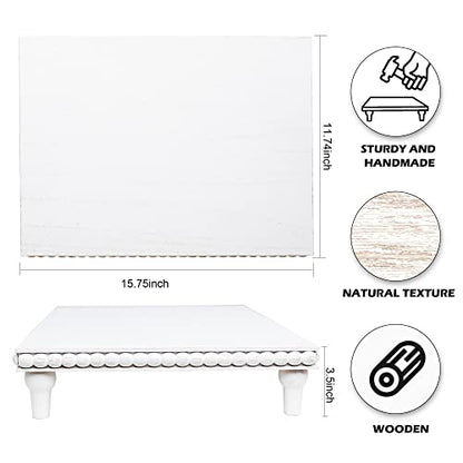 GENMOUS Farmhouse White Display Risers: Pedestal Stand for Bathroom - Rustic Tiered Tray Decor for Coffee Bar, Kitchen Counter, Sink, Plant Holder