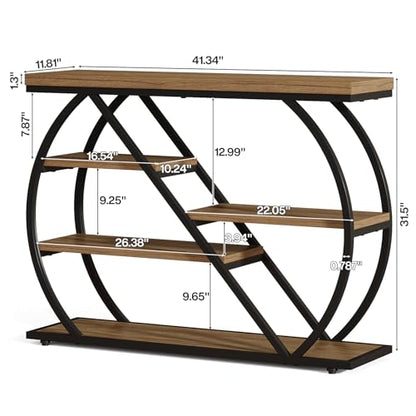 Tribesigns Industrial 41.3" Console Table | Entryway Table with 5-Tier Storage Shelves, Narrow Wooden Sofa Table for Living Room, Entrance, Foyer, Brown&Black
