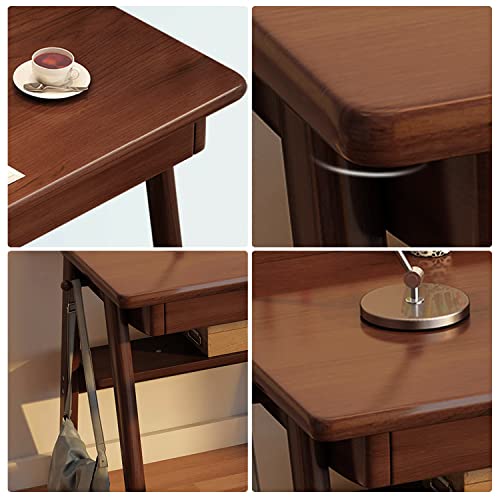 Ytaoka Solid Wood Writing Desk, 47" Mid-Century Modern Walnut Desk, Home Office Computer Desk with 2 Drawers and Storage Shelf, Laptop Desk, Study Table, Work Desk Station