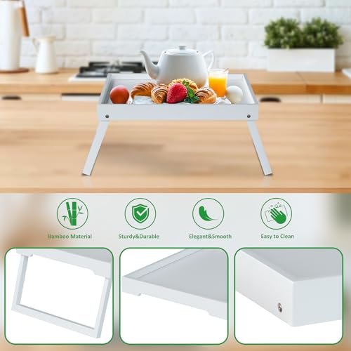 RRX Bed Tray Table with Folding Legs, Breakfast in Bed Tray (1, White) | Bed Trays for Folding Table Eating, Kitchen Serving, Food, Sofa, Snacking or Working, Laptop Desk Dinner, Snack Tray - color: White