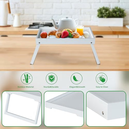 RRX Bed Tray Table with Folding Legs, Breakfast in Bed Tray (1, White) | Bed Trays for Folding Table Eating, Kitchen Serving, Food, Sofa, Snacking or Working, Laptop Desk Dinner, Snack Tray - color: White