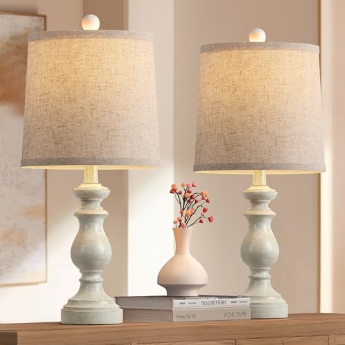 PARTPHONER Traditional Table Lamp Set of 2, Rustic Farmhouse Table Lamps for Living Room Bedroom, 22" Bedside Desk Lamps Vintage Nightstand Lamps with Linen Shades, Antique White - color: Antique White