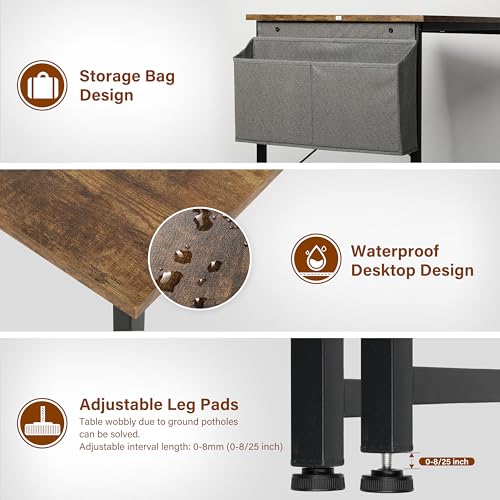 Small Space Writing Desk with Headphone Hooks, Modern Simple Design, Suitable for Study, Home Office and Living Room - color: Brown, size: 40 Inch