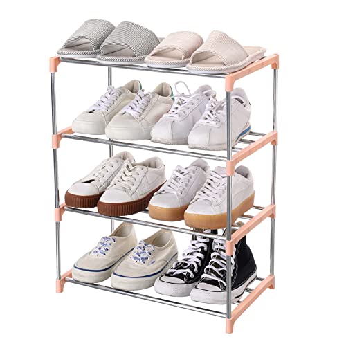 Jucaifu Stackable Small Shoe Rack, Entryway, Hallway and Closet Space Saving Storage and Organization (4-Tier, Pink) - color: Pink, size: 4-Tier