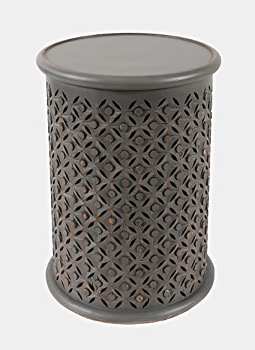Jofran Global Archive Mango Wood Handcrafted Solid Hardwood Drum Table, 17" W X 17" D X 23" H, Grey Finish, (Set of 1), Antique Gray - color: Antique Gray