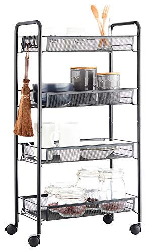 JANE EYRE Rolling Utility Storage Rack Cart on Wheels, Trolley Carft cart, Multi-Purpose Organizer Shelf (Black, 4 Tier)… - color: Black, size: 4 Tier