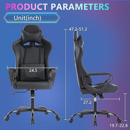 PayLessHere Ergonomic Racing Desk Chair Gaming Chair Computer Chair with Armrests 360° Swivel & Caster Pu Desk Task Chair Executive Headrest Lumbar Support for Back Pain Women Men and Adults (Black) - color: Black