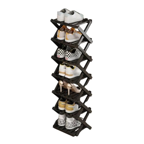 YYW Bamboo Shoe Rack for Entryway, Free Free Standing Shoe Racks Shelf Closet, Foldable Vertical Shoe Storage Organizer for Living Room - color: Black-7 Layers