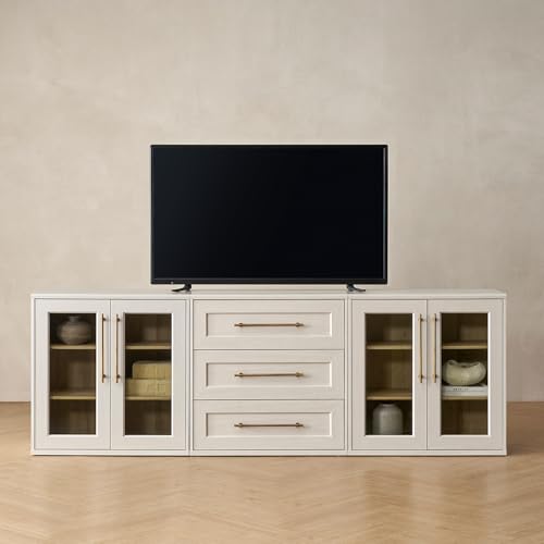 mopio Blake 3 Piece Entertainment Center with Storage, Modern Farmhouse Modular Storage Cabinet Dresser TV Stand for up to 65" TVs, Side Display Case (White Oak, 3 Units) - color: White Oak, size: 3 Units