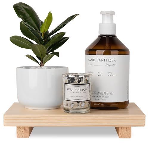Bathroom Counter Organizer Wood Pedestal Stand Farmhouse Decorative Tray Soap Holder for Kitchen Decor, 9" x 6" - Burlywood - color: Burlywood, size: 9" x 6" x 1.6"