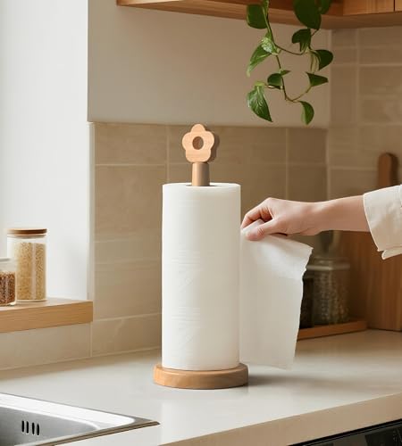 Cute Wooden Paper Towel Holder Stand - Kitchen Paper Hanger Rack Bathroom Towel Roll Stand Organizer Simply Standing Countertop Paper Roll Holder, Flower - size: Standard, style: Flower