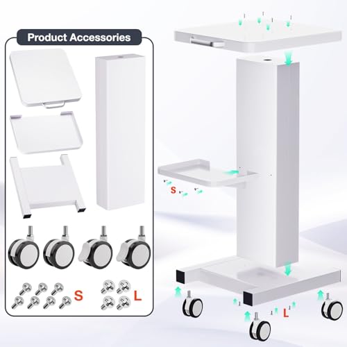 Noverlife Esthetician Trolley Cart, 220lbs Load, Beauty Salon Trolley Stand | All-metal Carbon Steel Body, Silent 360°Casters with Locking Brakes, Esthetician Rolling Cart for Spa Machines - color: Classic - White