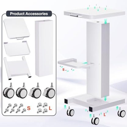 Noverlife Esthetician Trolley Cart, 220lbs Load, Beauty Salon Trolley Stand | All-metal Carbon Steel Body, Silent 360°Casters with Locking Brakes, Esthetician Rolling Cart for Spa Machines - color: Classic - White