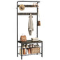 NEWBULIG Coat Rack, Hall Tree with Shoe Bench, 4-in-1 Entryway Organizer with 10 Hooks and Storage Shelf, Rustic Wood Entryway Bench for Mudroom, Living Room, Bedroom, Grey - color: Deep Grey