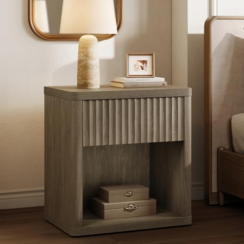 SICOTAS Night Stand Nightstand with Drawer Storage Fluted Bed Side Table End Table Large Modern Wide Bedside Stand Mid Century Night Stands for Bedroom Living Room Sofa Couch Home Office, Grey Alder - color: Grey Alder, size: 1 Piece