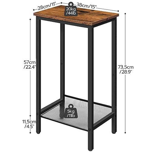 HOOBRO Tall Side Tables, Set of 2, Industrial End Telephone Tables with Adjustable Mesh Shelves, Small Tall Nightstands for Living Room, Bedroom, Entryway, Office, Rustic Brown and Black BF03DHP201 - color: Rustic Brown + Black