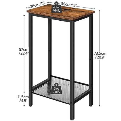 HOOBRO Tall Side Tables, Set of 2, Industrial End Telephone Tables with Adjustable Mesh Shelves, Small Tall Nightstands for Living Room, Bedroom, Entryway, Office, Rustic Brown and Black BF03DHP201 - color: Rustic Brown + Black