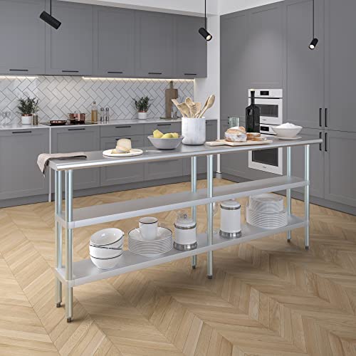 Stainless Steel Work Table with 2 Shelves | Metal Utility Table | Commercial & Residential NSF Utility (Stainless Steel Table with 2 Shelves, 84" Long x 14" Deep) - size: 84" Long x 14" Deep