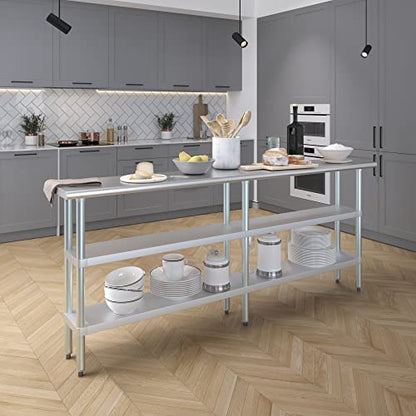 Stainless Steel Work Table with 2 Shelves | Metal Utility Table | Commercial & Residential NSF Utility (Stainless Steel Table with 2 Shelves, 84" Long x 14" Deep) - size: 84" Long x 14" Deep