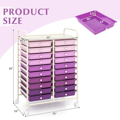 DREAMADE Rolling Cart with Storage Drawers, Utility Cart w/Removable Plastic Drawers, Lockable Wheels, Art Cart for Classroom Organization Art Supplies Office Scrapbook (20 Drawers, Purple Gradient) - color: Gradient Purple, style: 20 Drawers