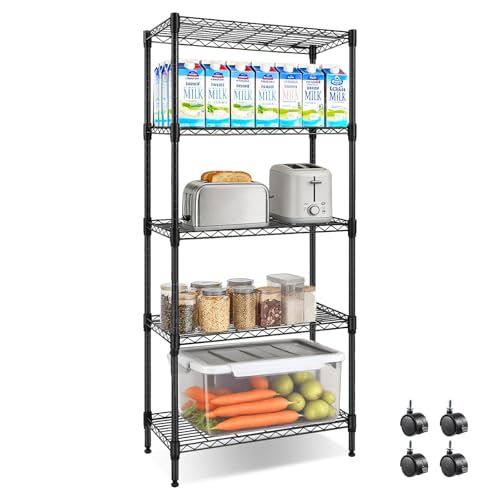 Wire Rack 5 Tier Shelving Unit - Heavy Duty Metal Storage Shelves 29.92" L x 13.78" W x 59.84" H Adjustable Wire Shelving Rack for Kitchen Storage Shelves, Garage Storage Rack | Multi Layer Adjustable Metal Wire Frame, Strong Weight Capacity, Great for Ki