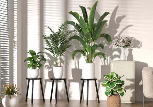 Wood Plant Stands Indoor, 16.7" Tall Plant Stand Outdoor Mid-Century Plant Stool, Single Plant Table Modern Small Round Side/End Table for Living Room, Balcony, Office(Black) - color: Black -1pack