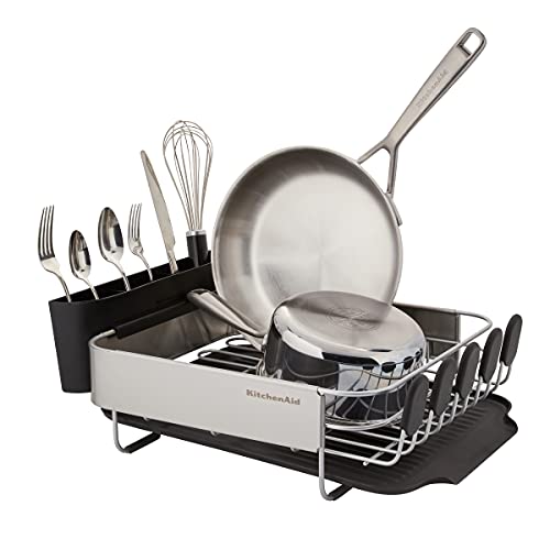 KitchenAid Compact, Space Saving Rust Resistant Dish Rack with Removable Flatware Caddy and Angled Self Draining Drainboard, 16.06-Inch, Black - color: Black, size: Compact