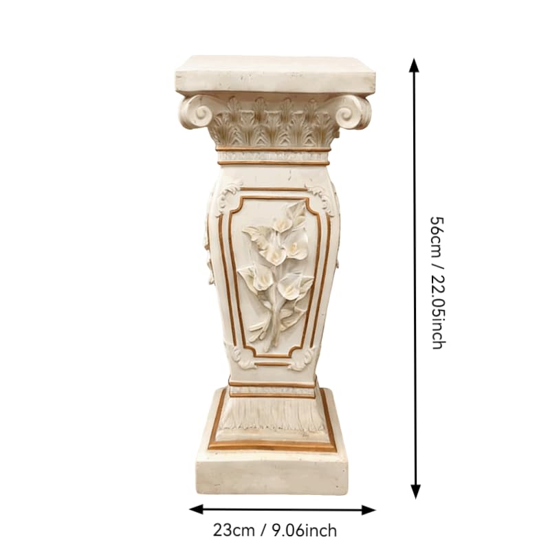 European Style Floral Carved Roman Column Pedestal - Resin Decorative Pillar Stand, Indoor / Outdoor Elegant Display Table for Garden, Courtyard, Statues & Home Ornaments(22.05" H x 9.06" W )