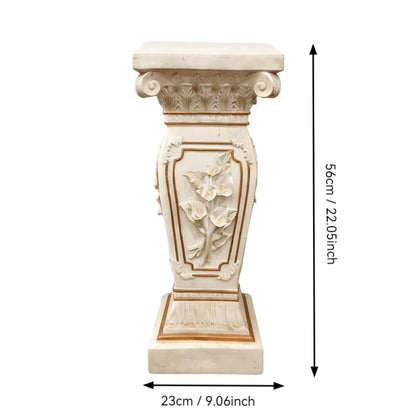 European Style Floral Carved Roman Column Pedestal - Resin Decorative Pillar Stand, Indoor / Outdoor Elegant Display Table for Garden, Courtyard, Statues & Home Ornaments(22.05" H x 9.06" W )