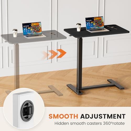 Sweetcrispy Overbed Bedside Table with Wheels, Adjustable Hospital Home Use, Rolling Laptop Mobile Standing Space Saving Durable Frame Side Storage Shelf Easy Assembly, Black - color: Black