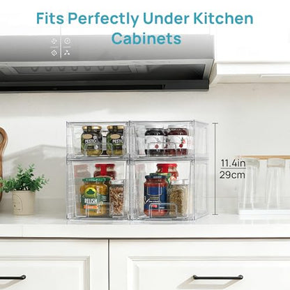 Vtopmart Clear Stackable Storage Drawers, 4 Pack Kitchen Cabinet Set | Medium and Small Pull-Out PET Drawers with Stackable Design for Kitchen Cabinets, Pantry, Under Sink, Medicine - style: 2 Medium+2 Small