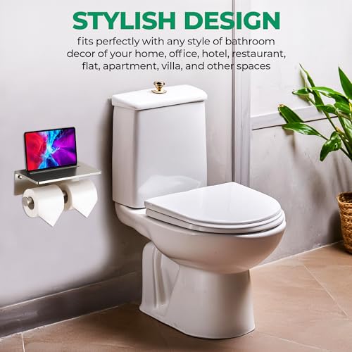 Toilet Paper Holder - Aluminium Double Roll Toilet Tissue Holder with Mobile Phone Shelf for Bathroom, 3M Self Adhesive No Drilling or Wall-Mounted, Rustproof Modern Style Brushed Nickel - color: Brushed Nickel-2 Roll